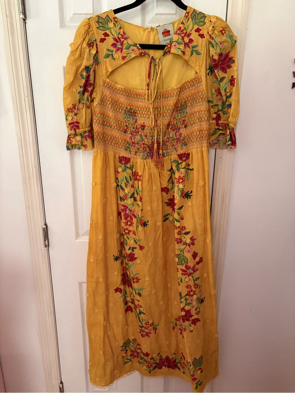 FARM Rio Yellow Floral Dream Smocked Midi Dress L - Picture 5 of 14